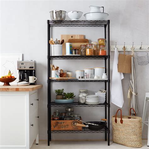 black metal shelving for kitchen